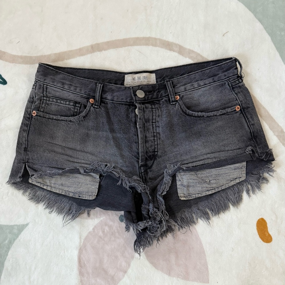 Free People Black Distressed Jean Shorts